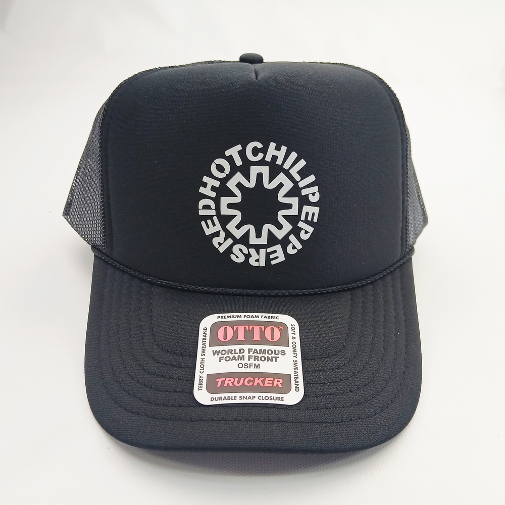 OTTO Black Trucker Cap with White Red Hot Chilli Peppers Logo